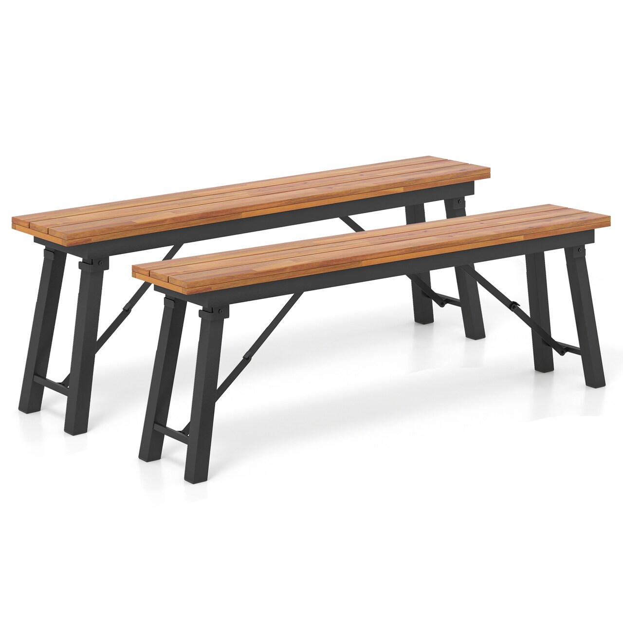 Set of 2 Rectangular Acacia Wood Folding Picnic Set for Outdoor Dining & BBQ